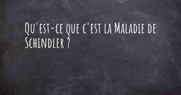 Qu'est-ce que c'est la Maladie de Schindler ?